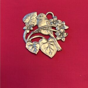 Elegant Pewter Bird on Floral Branch Ornament